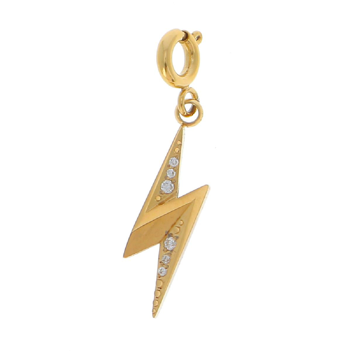 Pendentifs Éclair Serti Oxydes Zirconium Diamètre Douze Millimètres – Acier Doré