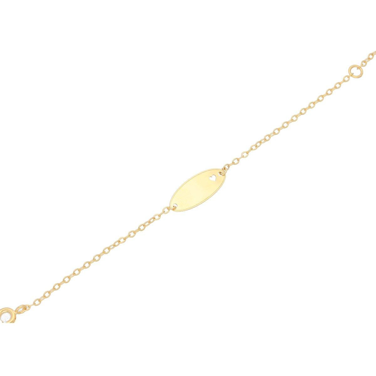 Bracelet À Gravure Gourmette Cœur Découpé Sur Plaque Ovale – Or Jaune 9 Carats Poli