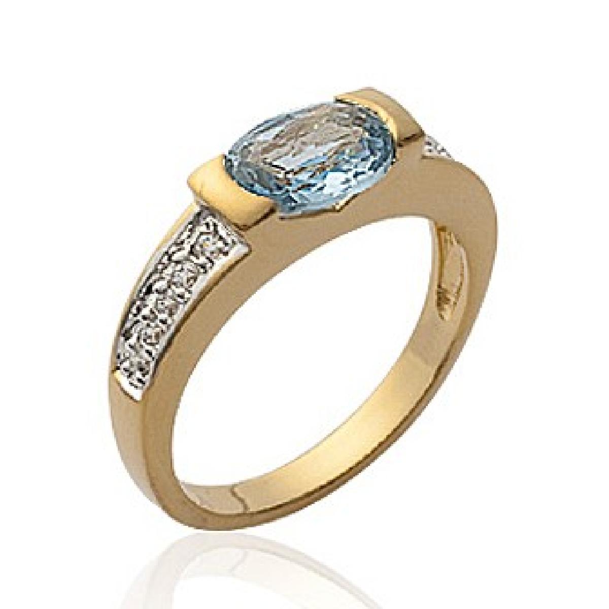 Bague Azur Ciel Inspiration Art Déco Sertie D'Oxydes Et Pierre Bleue Synthétique – Plaqué Or Jaune