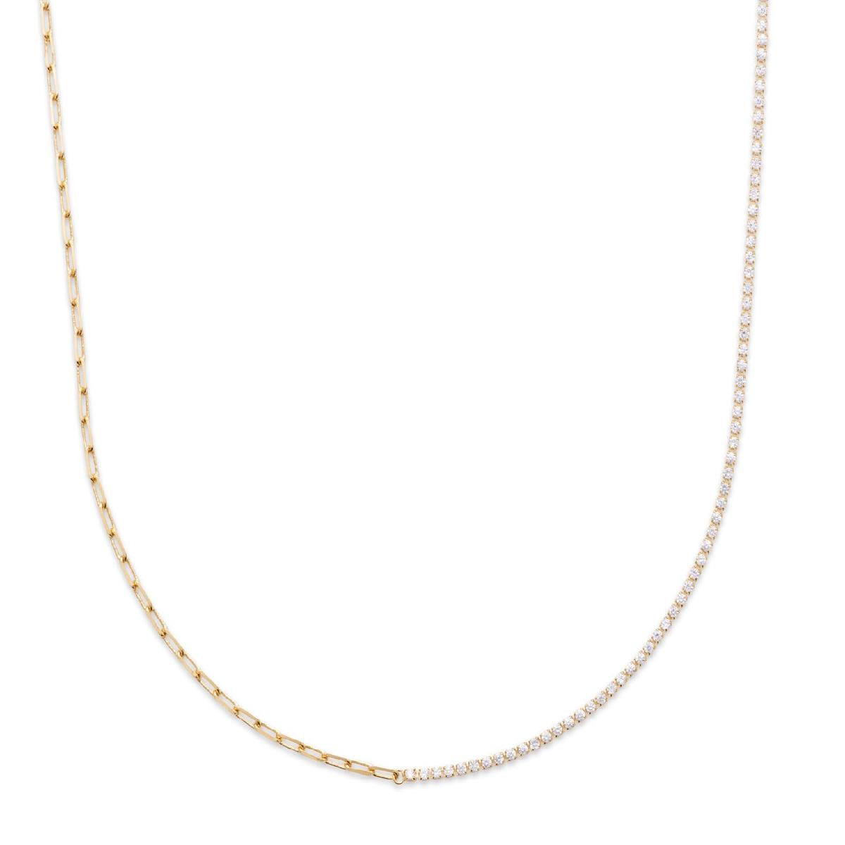 Collier Simple P. Blanches, Modèle Long et Fin, Chaîne Ajustable en Longueur – Zirconium