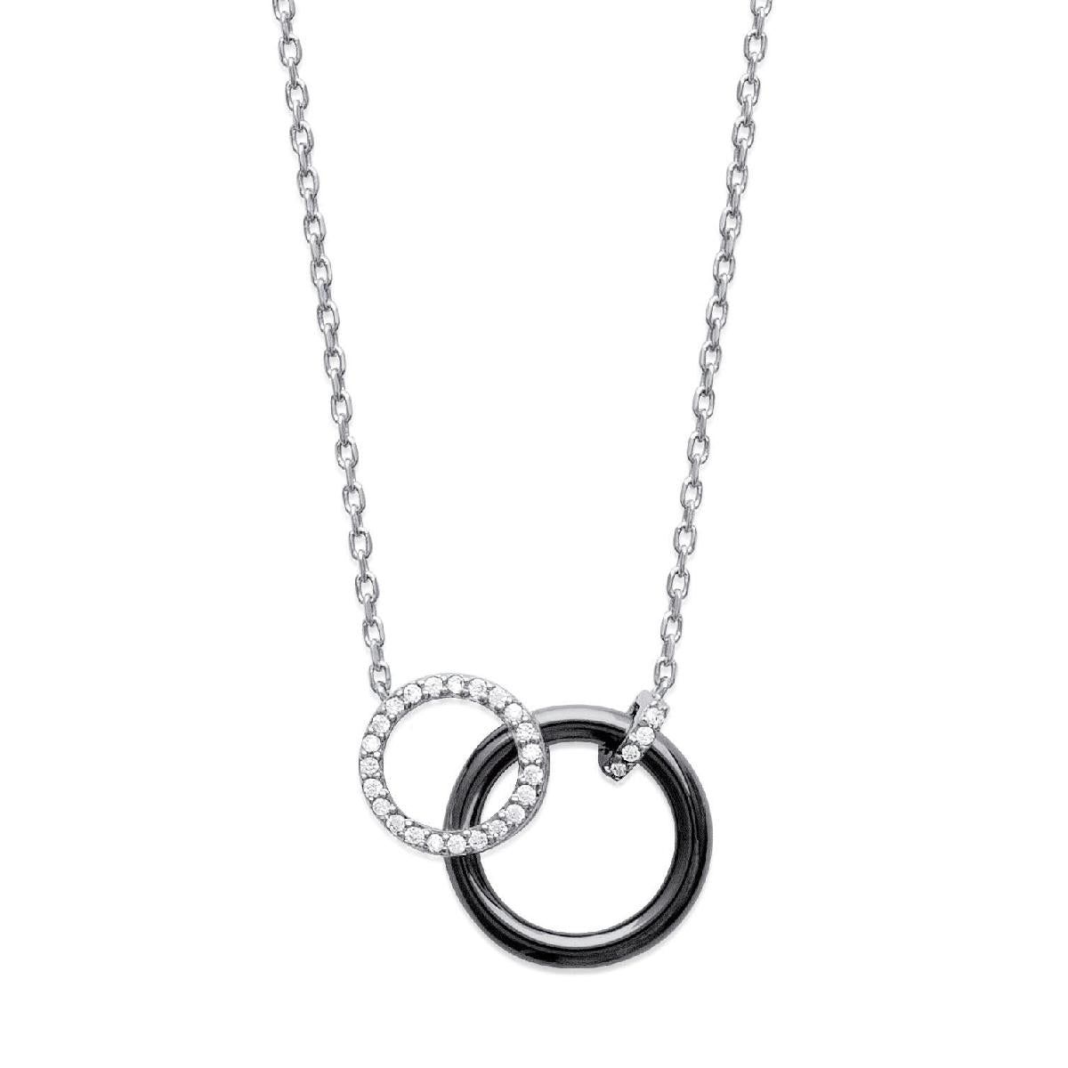Collier Entrelacs Céramique Noire et Oxydes de Zirconium – Argent Rhodié 925/1000