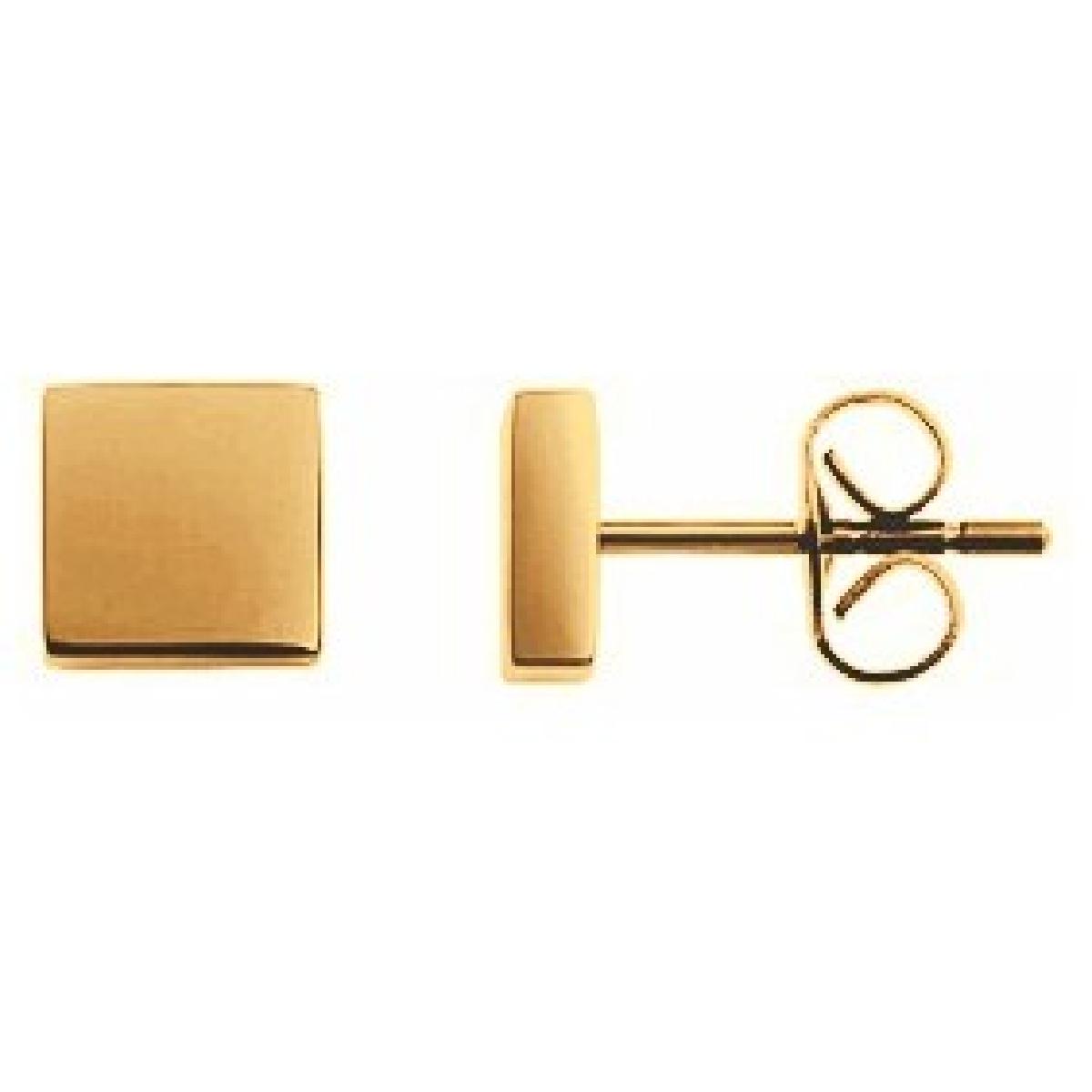 Boucles d'oreilles Carré – Acier Jaune PVD 5 x 5 mm – Fermoir Poussette Papillon