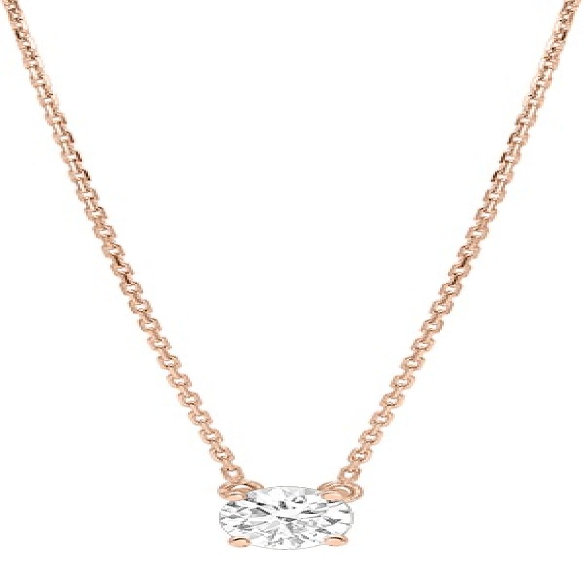 Collier Simple P. Blanches Zirconium Satiné Gravé Filigrané Longueur Ajustable – Or 750
