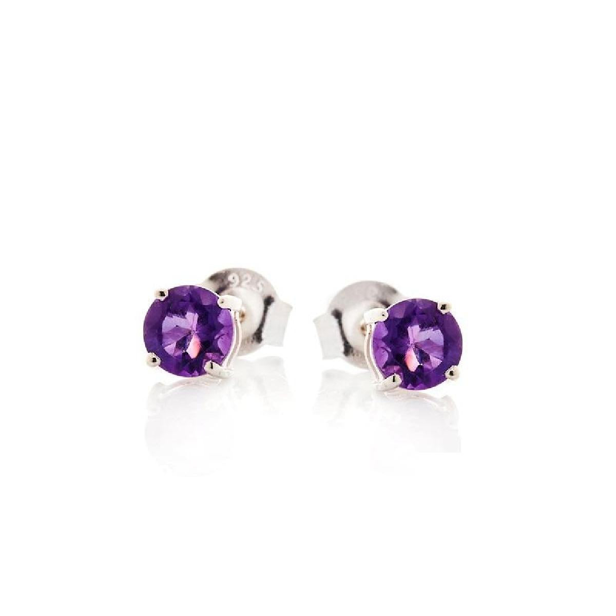 Boutons Pierres de Couleur Améthyste Facettée Ronde Naturelle – Argent 925 Rhodié