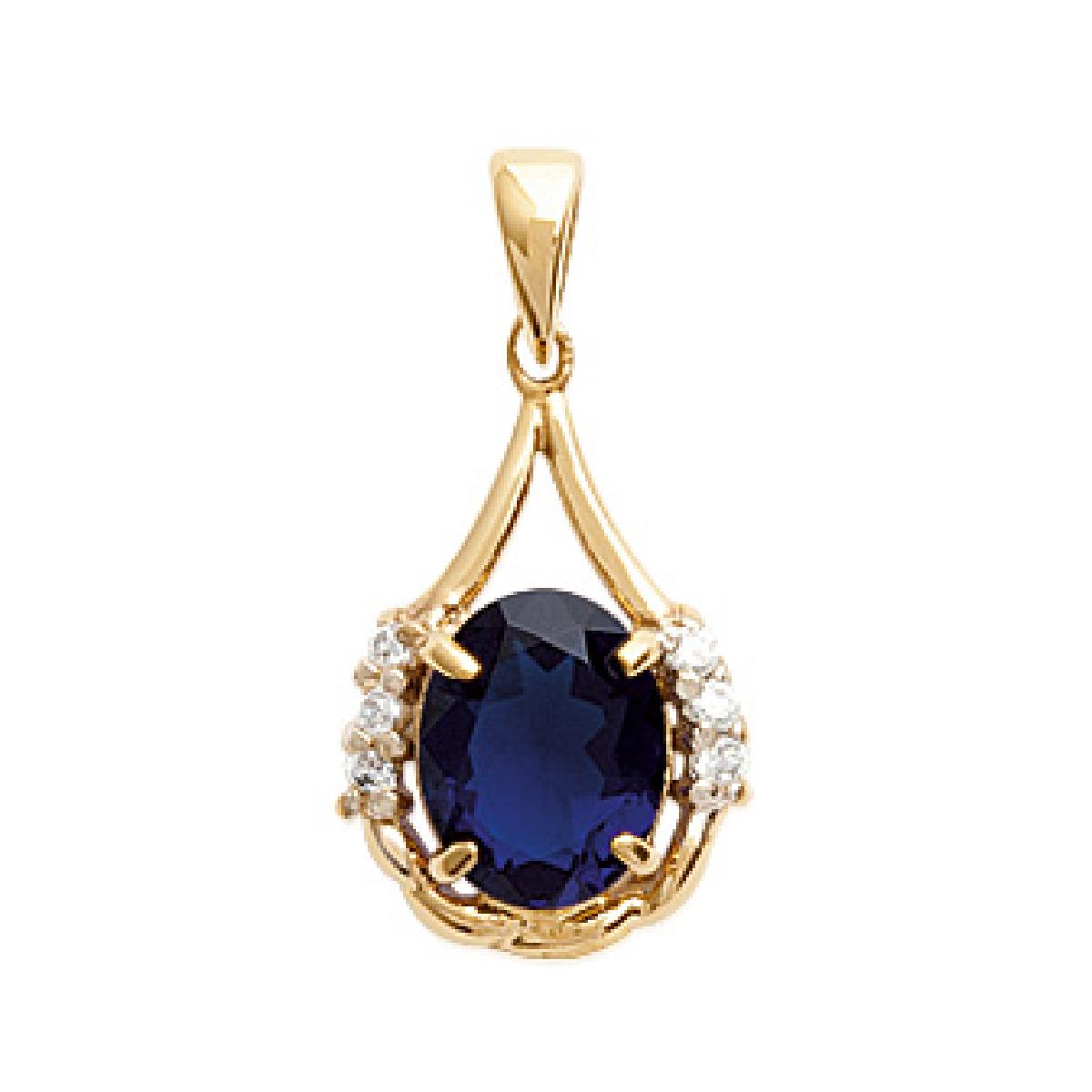 Pendentif Zirconium Bleu Ovale Facetté Longueur Standard – Plaqué Or Jaune 750/1000
