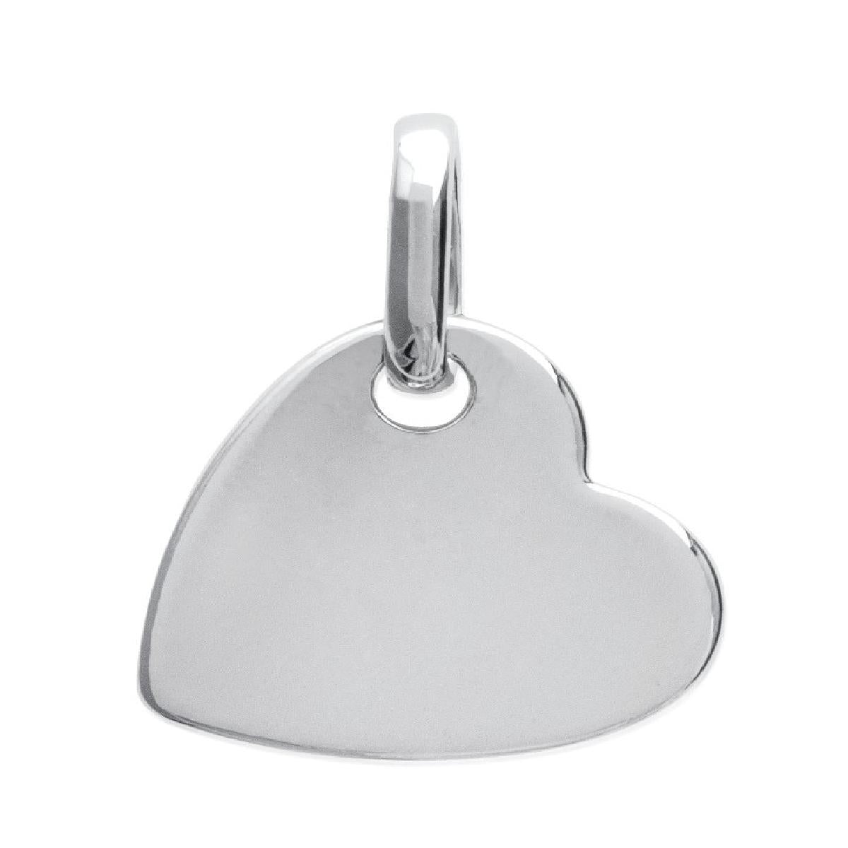 Pendentif Cœur Gravable Avec Bélière Ronde Mobile Gravure Possible – Argent Rhodié 925/1000