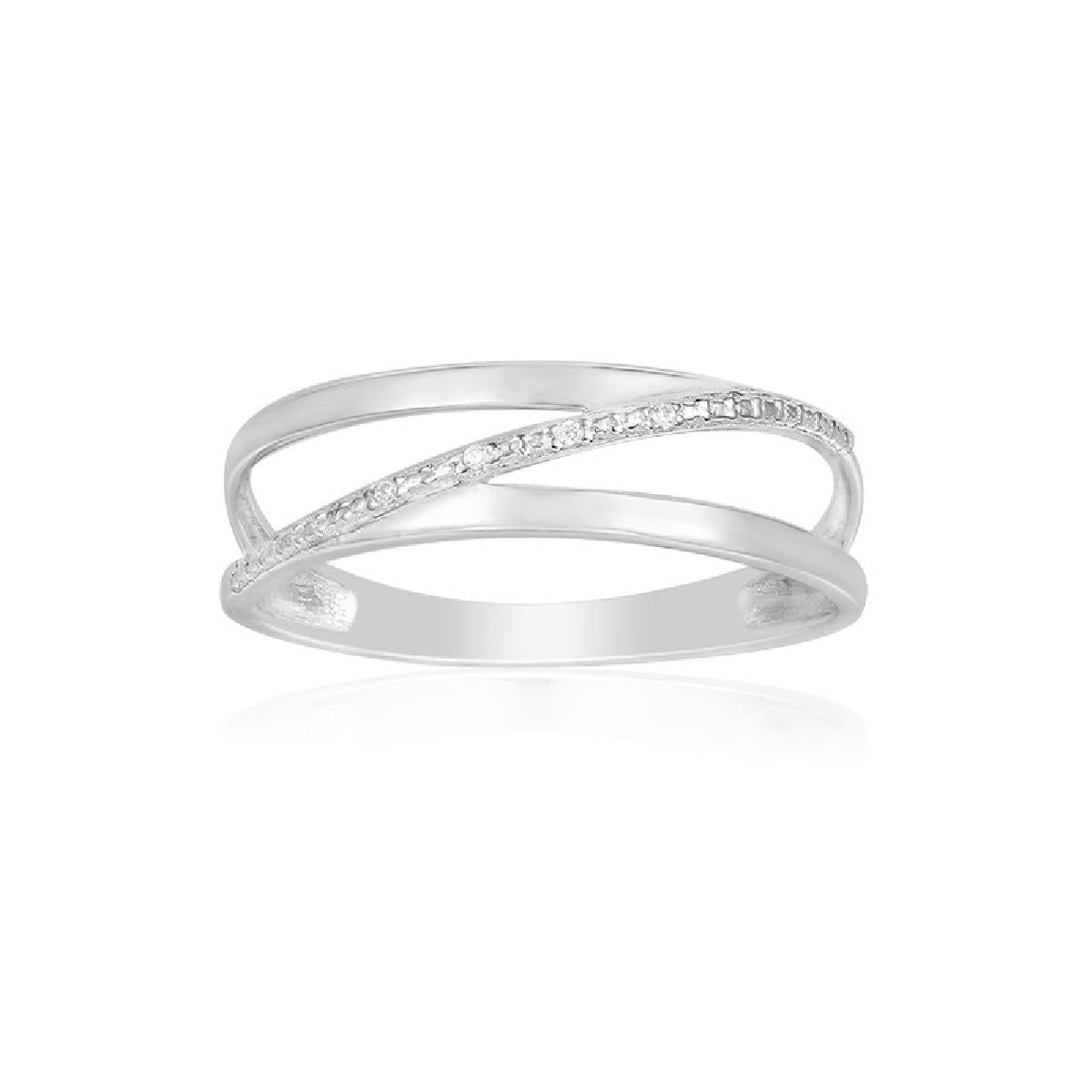 Bague Aloïze AU750 – Or Blanc 18 Carats, Diamants Sur Diagonale Reliant Deux Bords Sertis