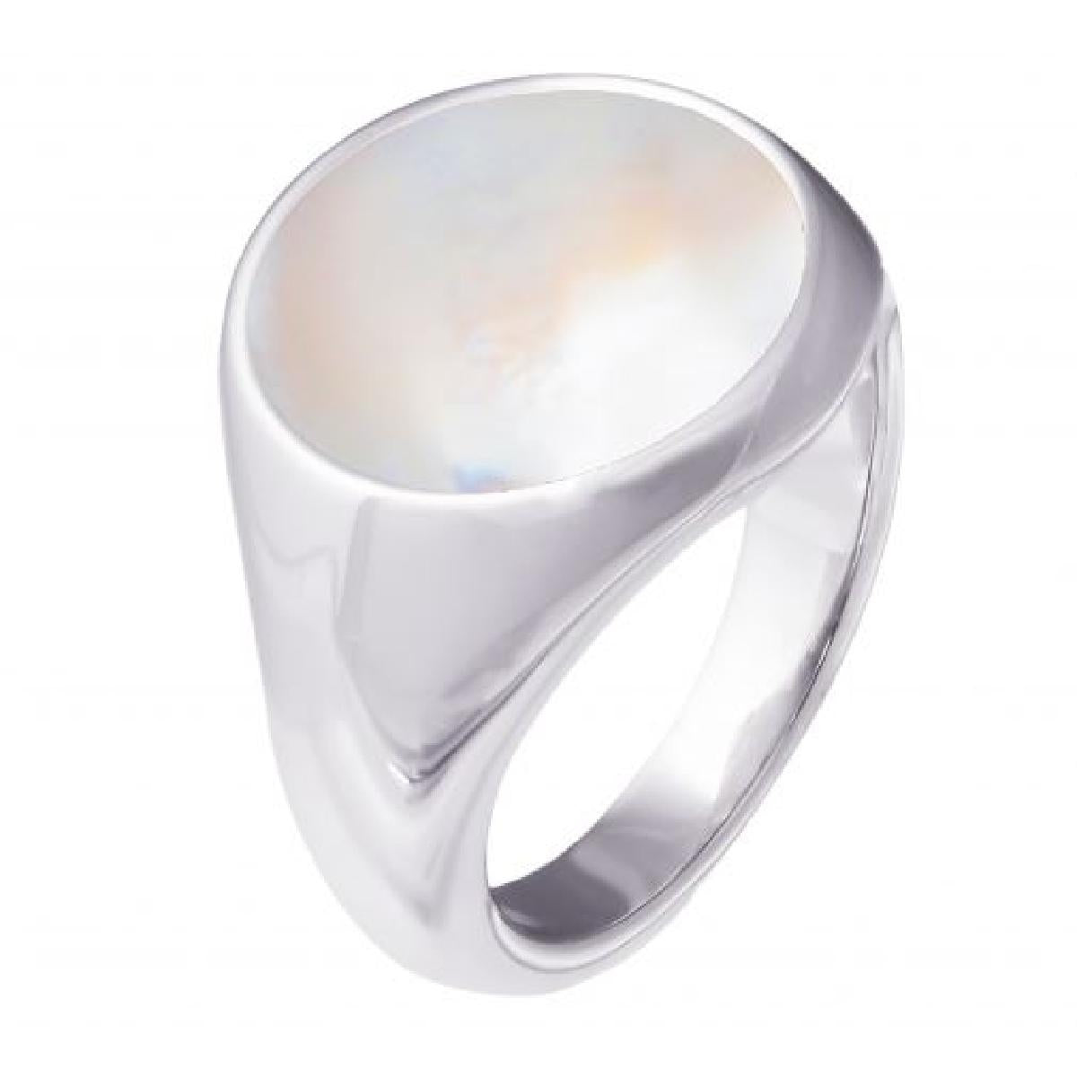 Bague Chevalière Plateau Nacré Rose De 18 Mm De Diamètre Et Taille 50 À 62 – Acier Inoxydable