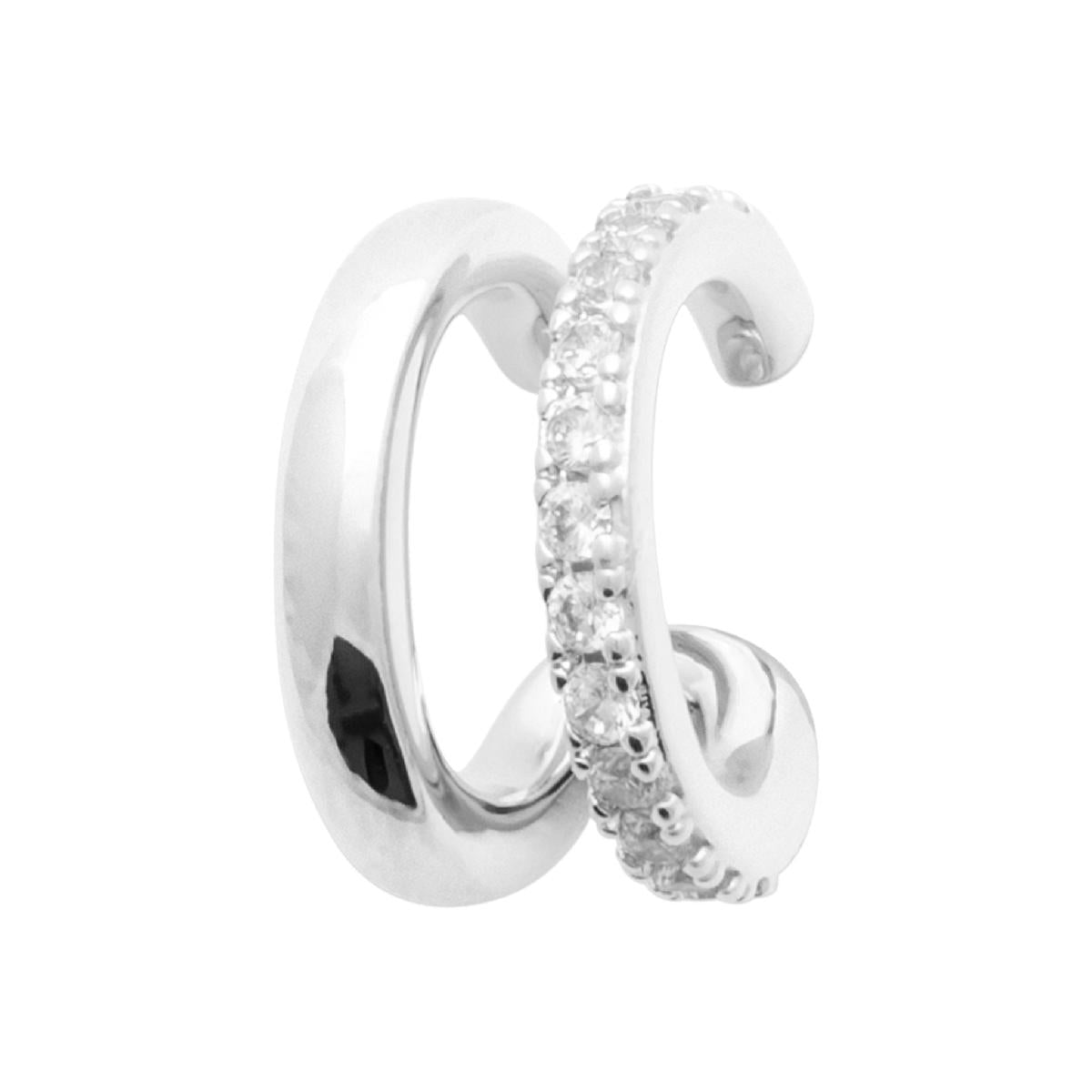 Bague d'oreille en argent rhodié 2 bandes dont une sertie d'OZ