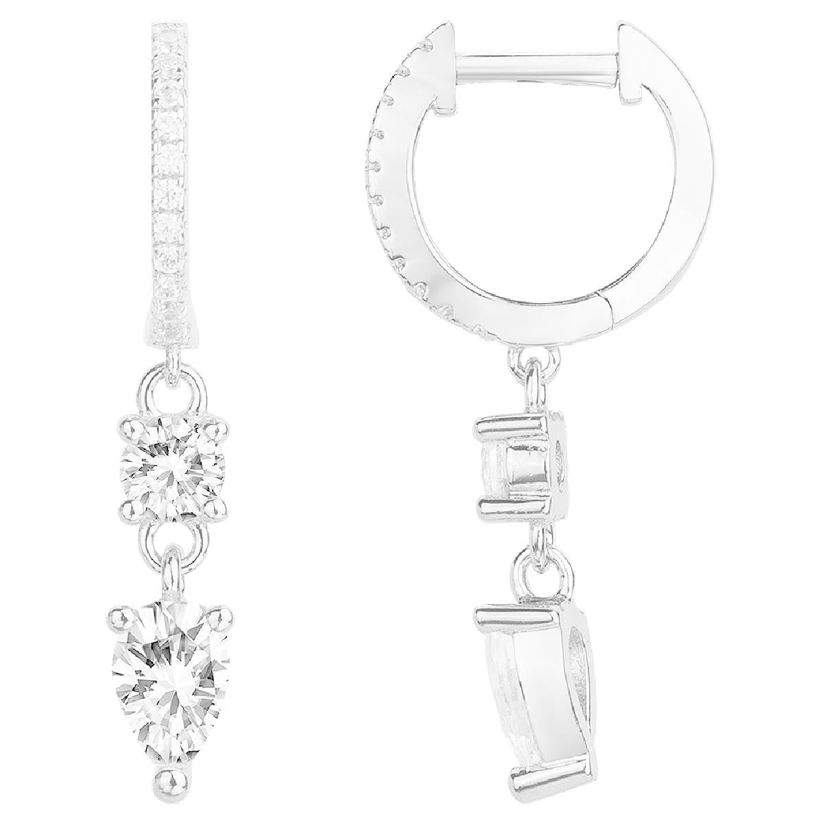 Créole Dormeuse Pendante PAM P Blanc Longueur 2 Cm – Argent 925 Zirconium Finition Satinée