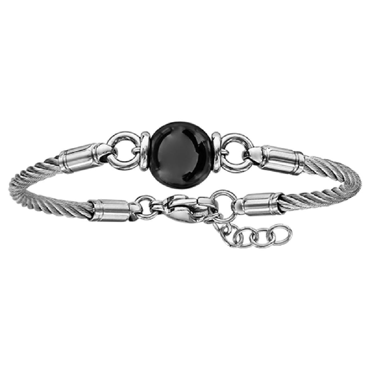 Bracelet Boule Céramique Noire Sur Câble – Acier Longueur 18 Cm Et 2 Cm D'Extension