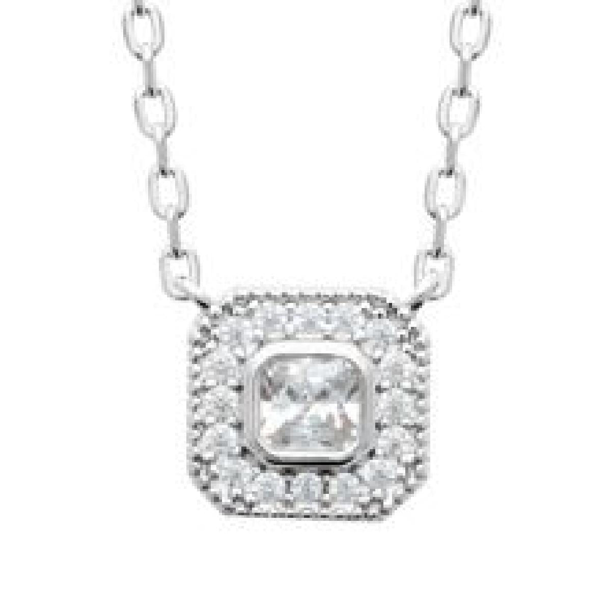 Collier AG925 Argent Rhodié 925/1000 – Pendentif Carré Serti D'Oxydes De Zirconium
