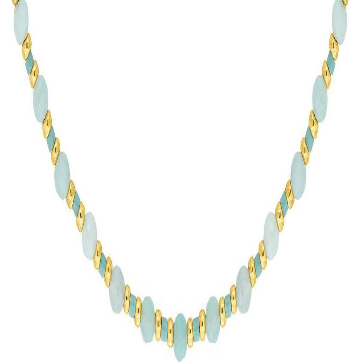 Collier Modèle Cristal Bleu Et Verre Vert Multicolore Version Été Satiné Doré – Acier Doré