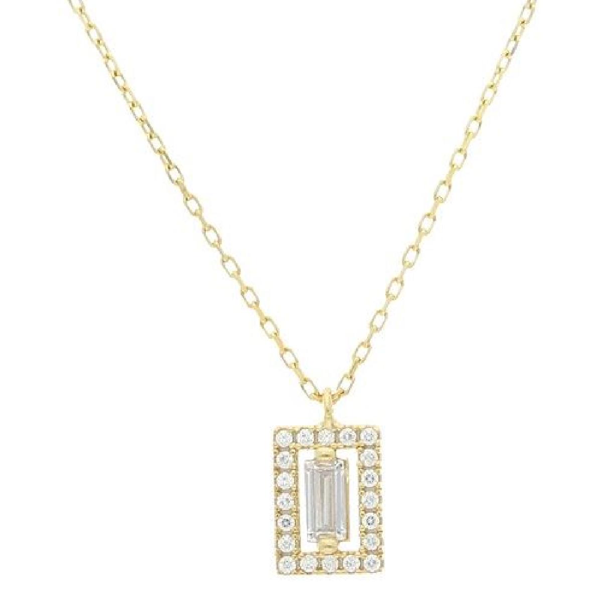 Collier ALOÏZE AG925 Zirconium Rectangulaire Ajouré Oxyde Central Rectangulaire Sertis Petits Oxydes Autour – Argent Doré