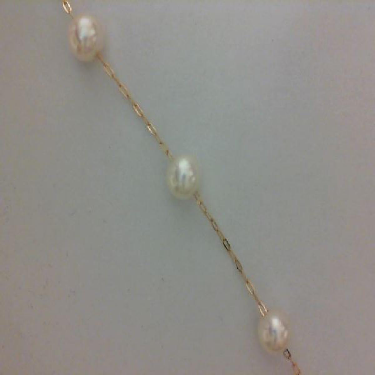 Bracelet Simple P. Blanches Maille Figaro Longue avec Fermoir Sécurisé – Or Jaune 18 Carats