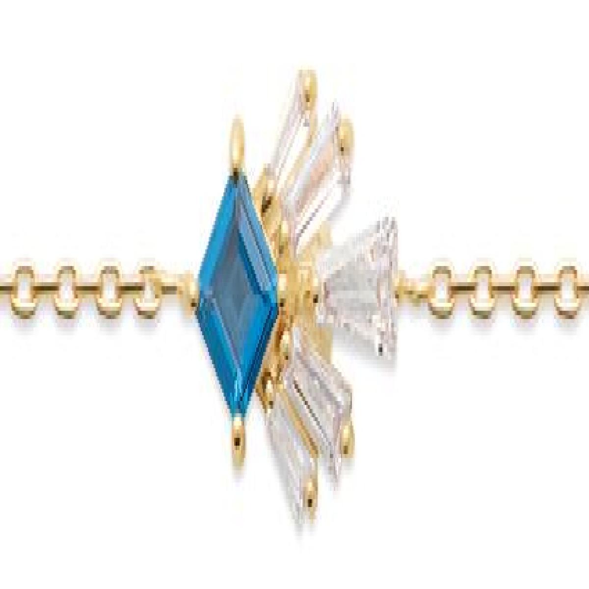 Bracelet À Pendentif Oxydes De Zirconium Bleu Et Blancs Fixés Sur Chaîne Plaqué Or