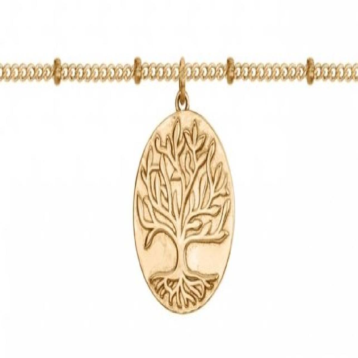 Bracelet Maille Fantaisie Boules Pendentif Arbre de Vie Rond 16 mm – Plaqué Or Jaune