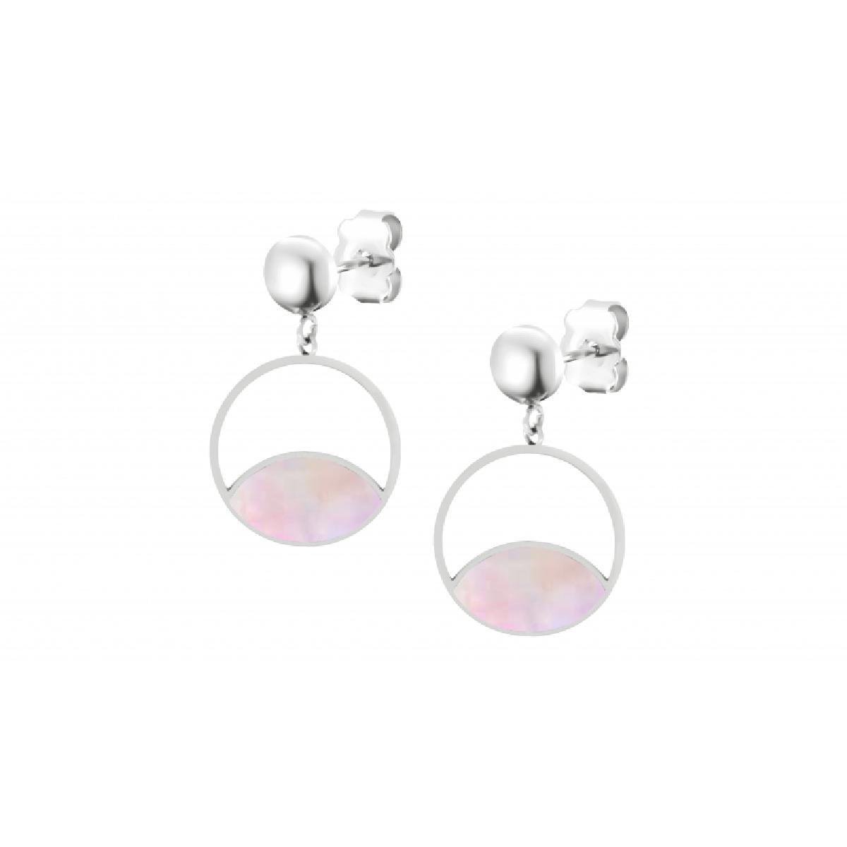 Boucles D'Oreilles Rond Ajouré Nacre Rose Gravé Et Poli Finition Satinée – Acier Inoxydable
