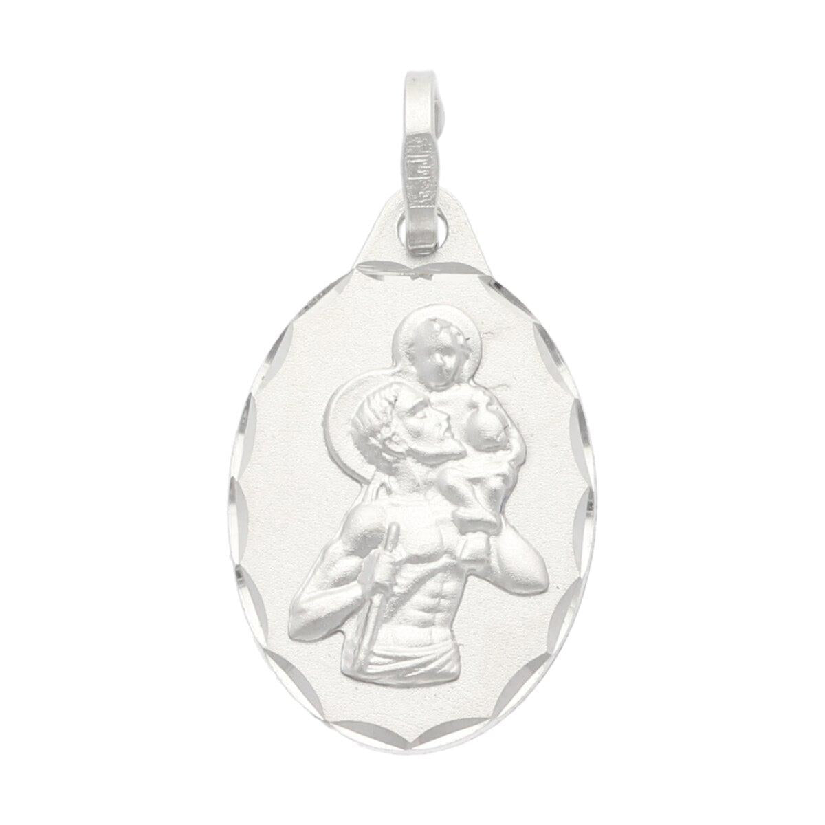 Médaille de baptême Saint Christophe et L'Enfant Jésus gravable sur revers – Argent 925