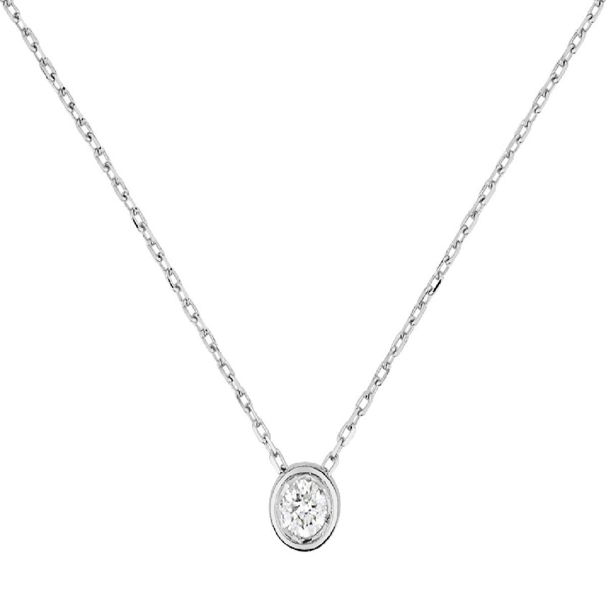 Collier Simple P. Blanches Diamant Taille Brillante Rond – Or Jaune 9 Carats AU375