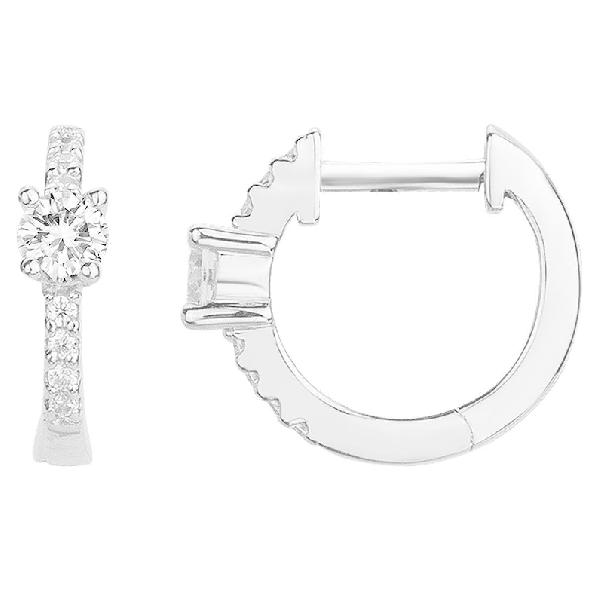 Créoles Dormantes PAM P Blanc Gravé Petit Modèle Dessin Moderne Zirconium – Argent 925