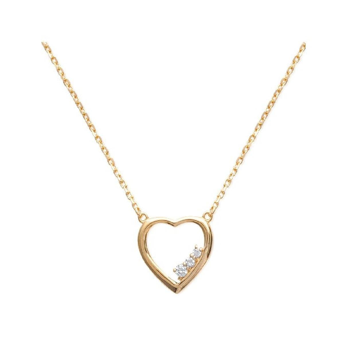Collier Cœur Pendentif Gravé Oxydes Zirconium Ronds Maille Forçat – Or Jaune Plaqué 3 Microns