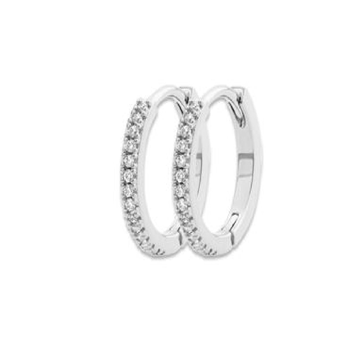 Créoles en argent rhodié 925/1000 serties d'OZ avec charnières