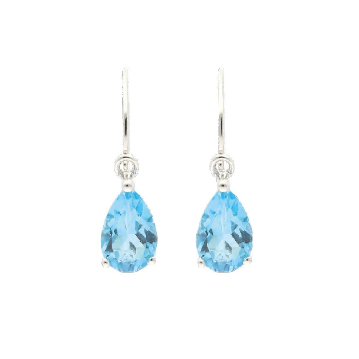 Boucles d'oreilles AU375 Topaze Bleue Facettée Ronde – Or Blanc 9 Carats 375/1000