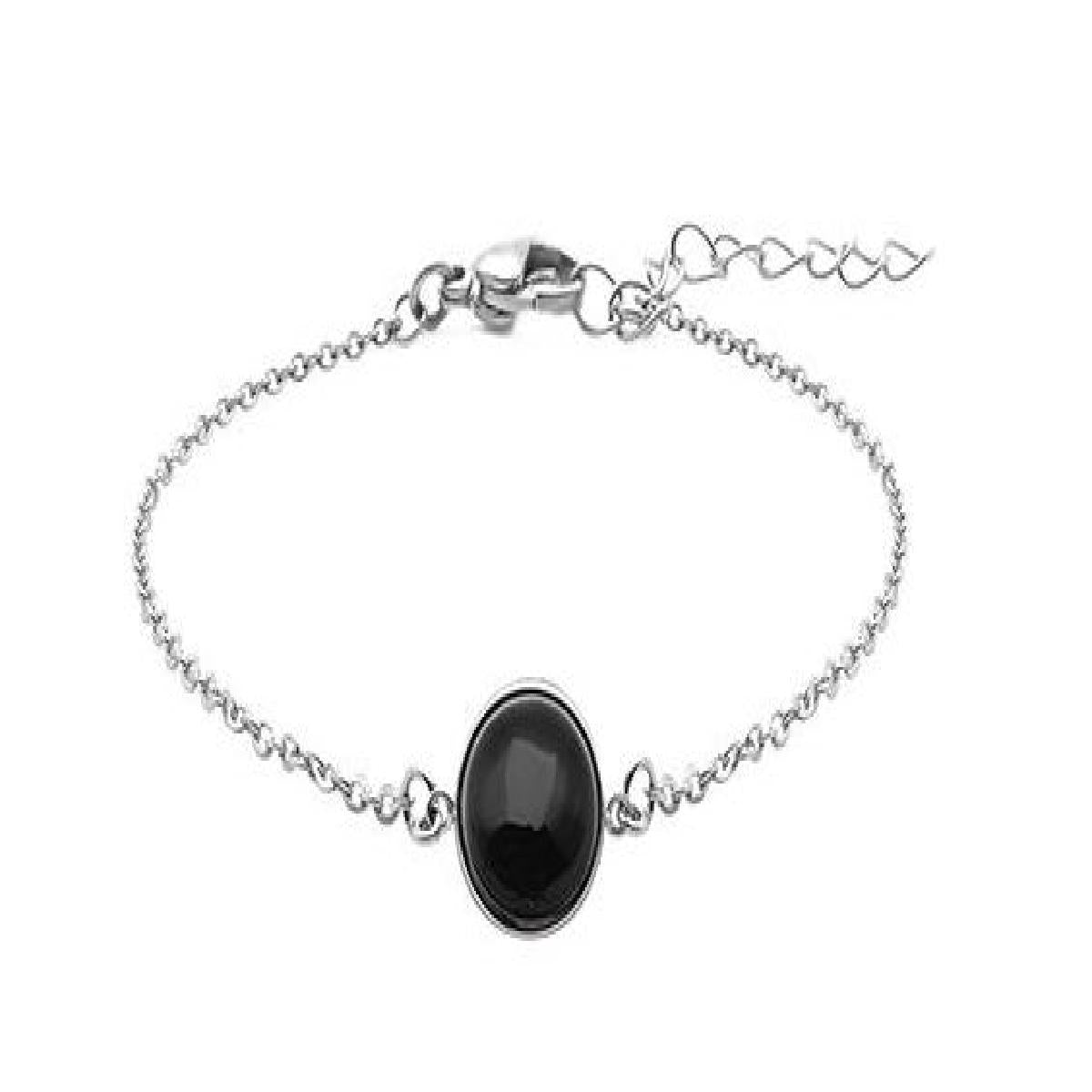 Bracelet Maille Forçat Onyx Cabochon Naturel Serti À Facettes – Acier Inoxydable