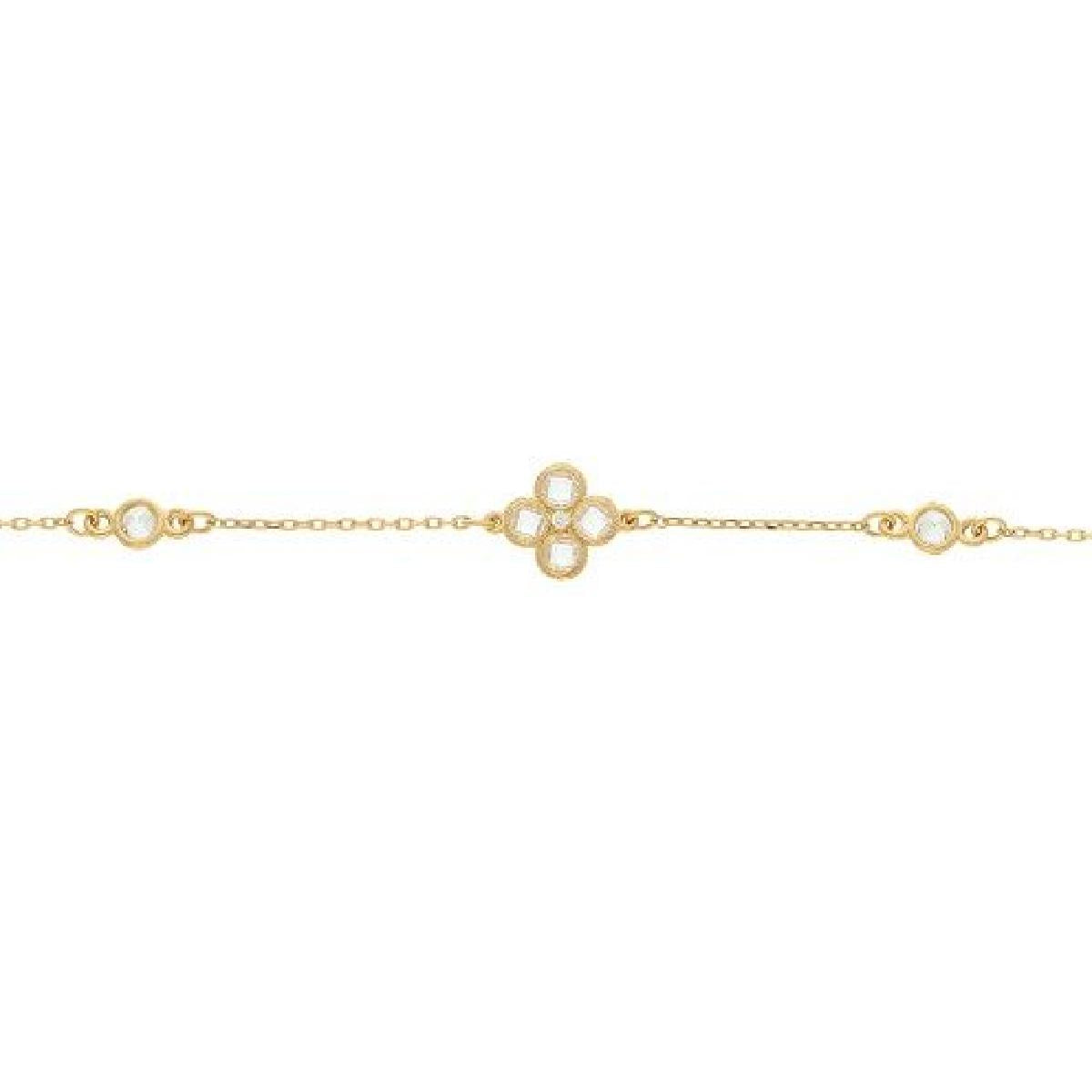 Bracelet AG925 – Argent Doré Avec Fleur Centrale En Oxydes De Zirconium Facettés Et Serti Clos