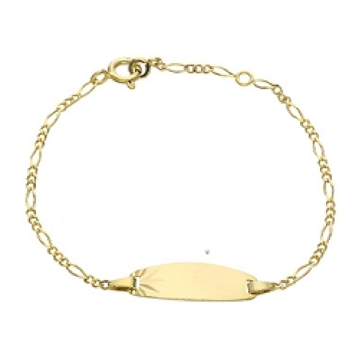 Bracelet À Graver Maille Figaro Alternée 1+3 Plaque Gravable Recto Verso AU375 – Or Jaune 9 Carats