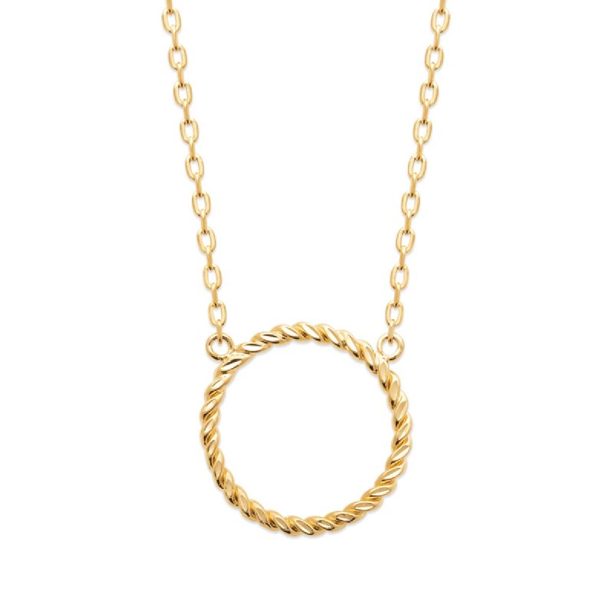Collier Pendentif Cercle Corde – Plaqué Or Jaune 750/1000 – Longueur 45 cm, 3 Microns