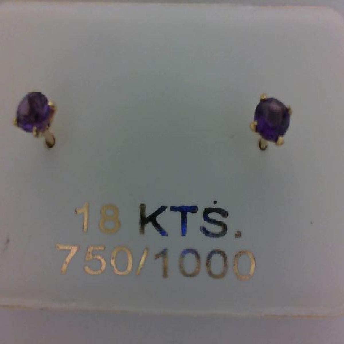 Boutons Pierres De Couleur Améthyste 4 Mm Sertis Sur Support En Or Jaune 18 Carats