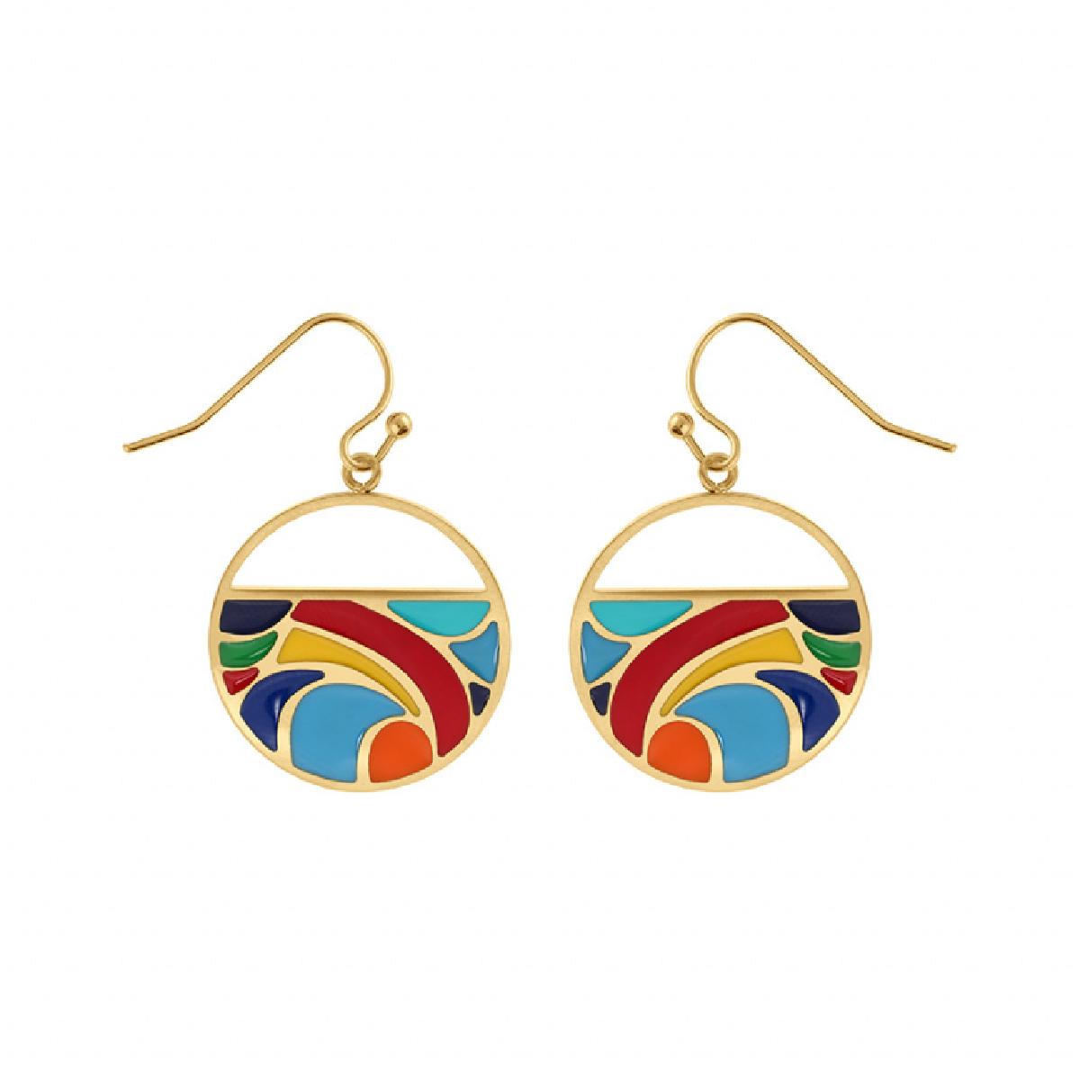 BOUCLES D'OREILLES ACIER DORÉ JAUNE STELLA MIA RÉSINE MULTICOULEUR
