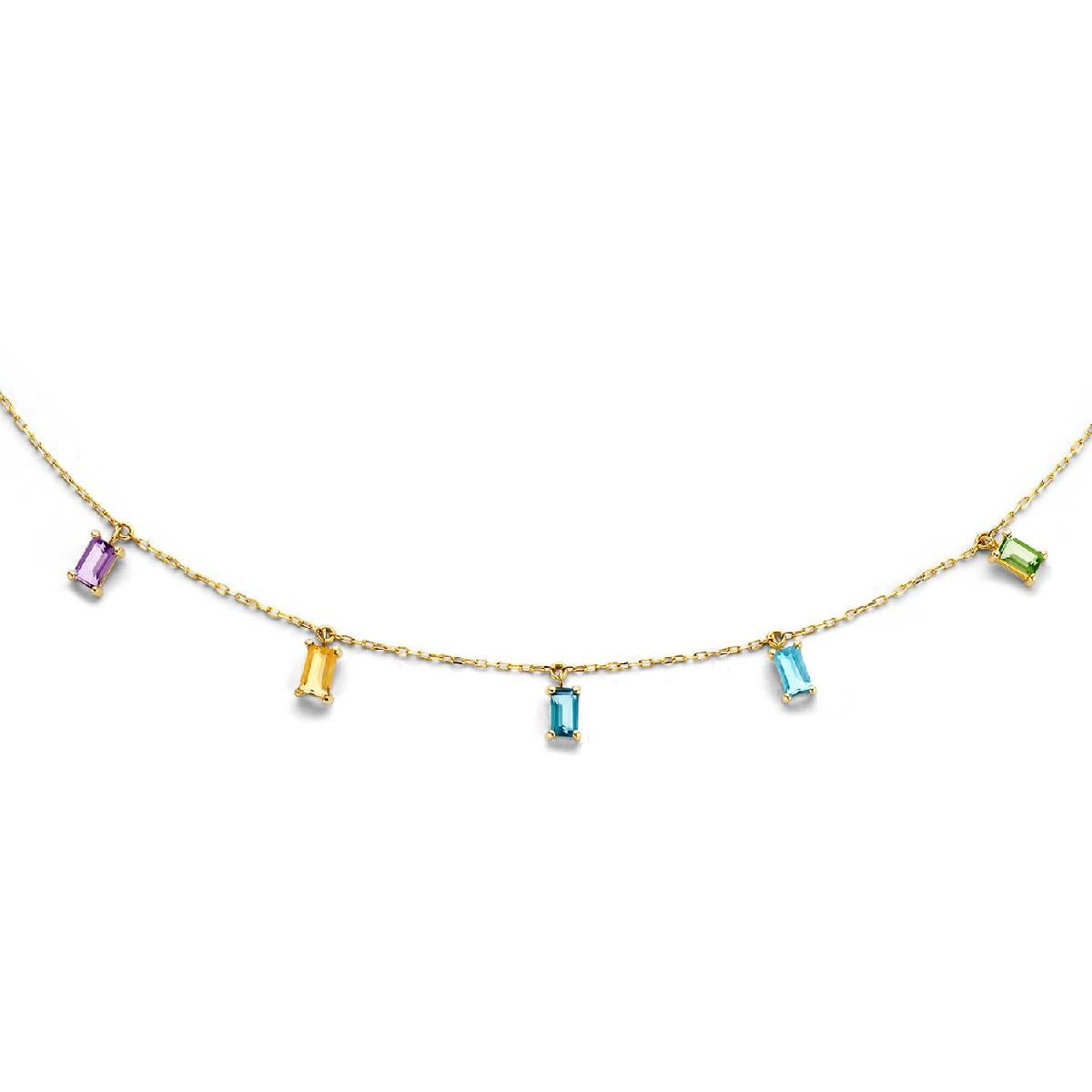 Collier Simple Topaze Bleue – Pendentif Rond Serti Sur Chaîne Fine Longueur Réglable