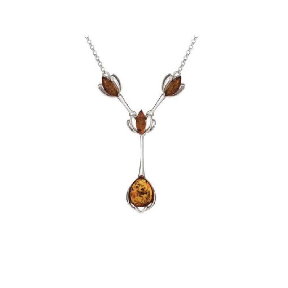 Collier Simple Ambre Clair Serti Grainé Facettes Rondes Et Lunaires – Argent 925