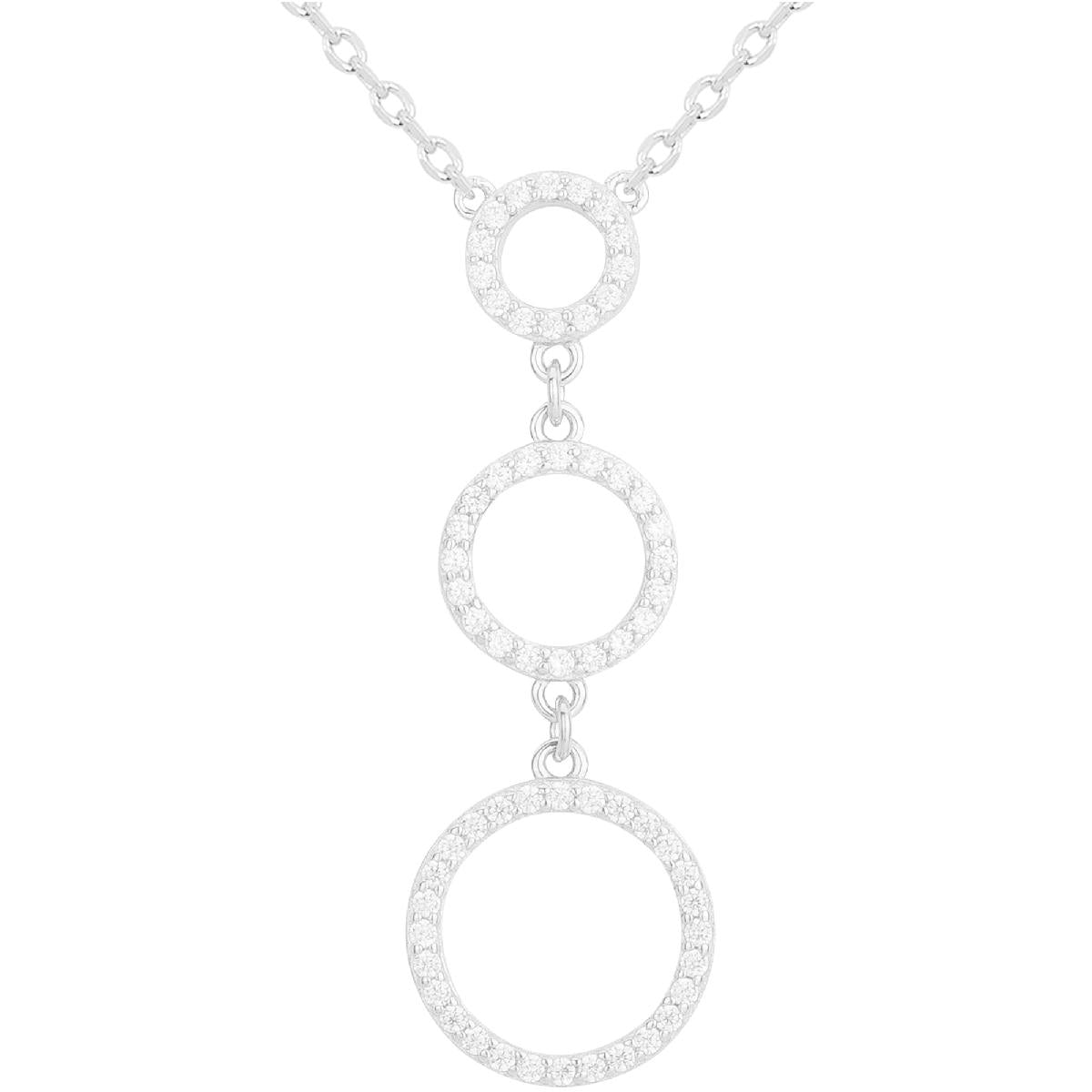 Collier Trois Cercles Concentriques Sertis Oxyde de Zirconium – Argent Rhodié 925/1000