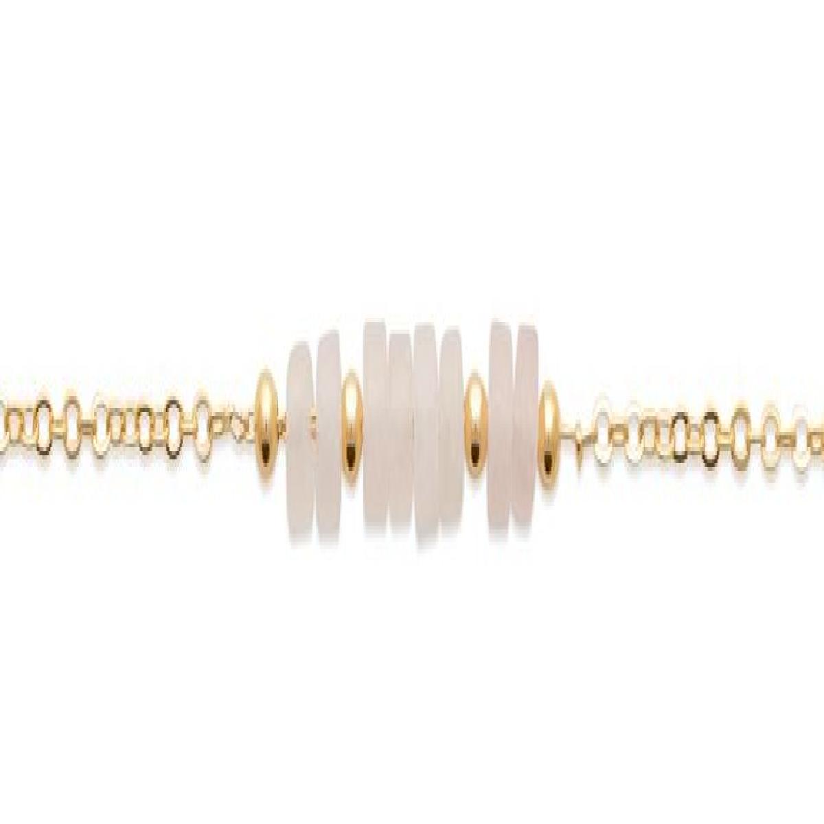 Bracelet Quartz Rose Rond Cabochon Huit Pierres Rondes – Plaqué Or Jaune 750/1000