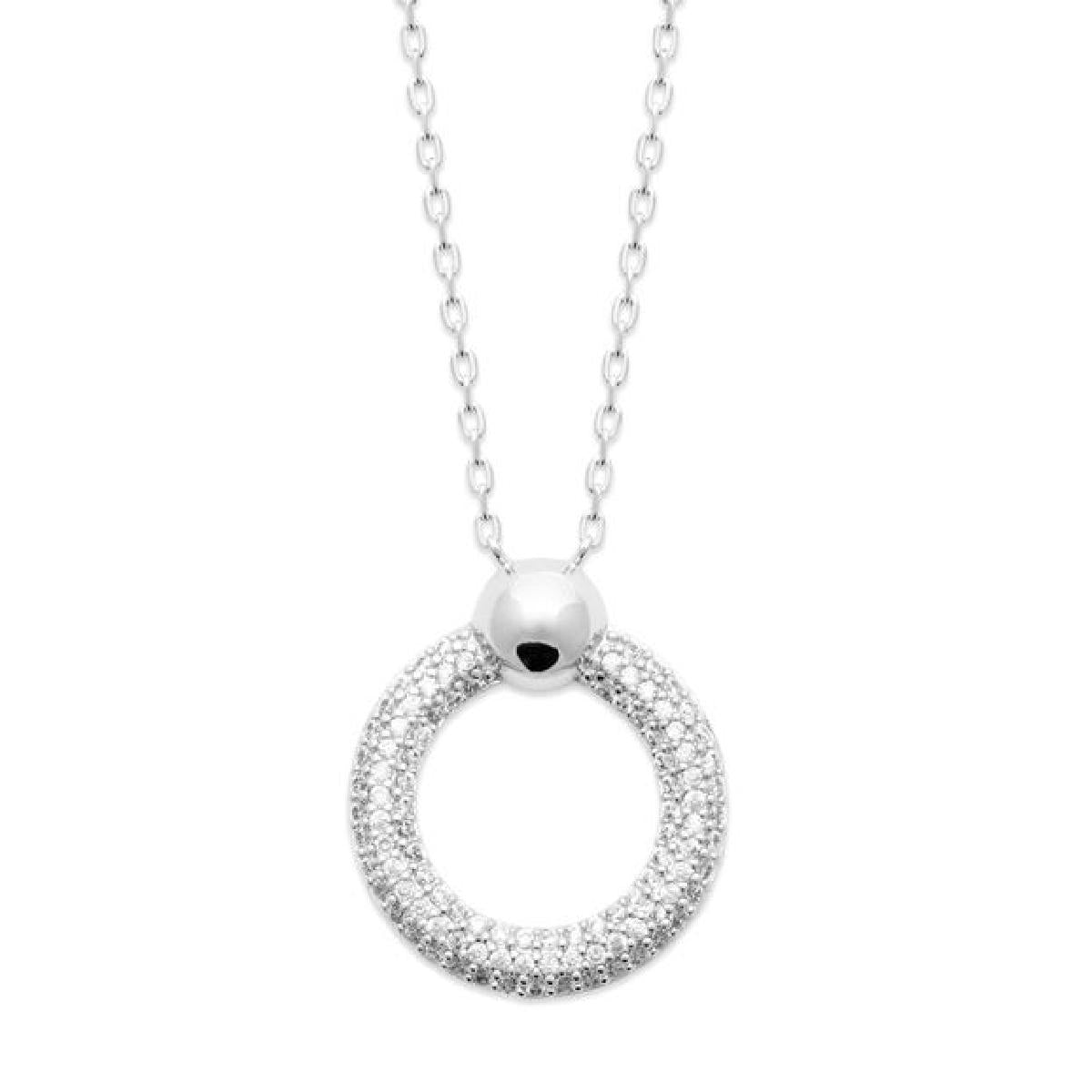 Collier AG925 – Argent Rhodié 925/1000, Cercle Bombé Serti d'Oxydes Transparents