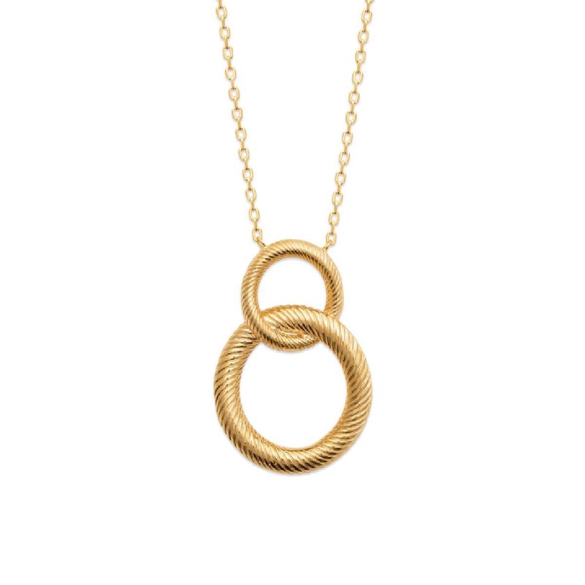 Collier Pendentif Deux Cercles Entrelacés À La Finition Délicate – Plaqué Or Jaune 750/1000