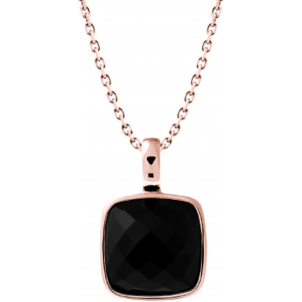 Collier Onyx Coussin Facetté Naturel Couleur Noir Profond Et Irisé Satiné – Acier Rosé