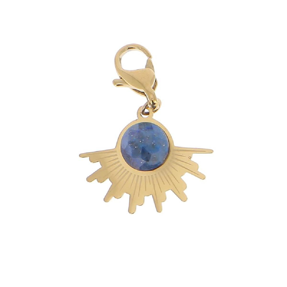 Pendentifs Demi-Soleil Lapis Lazuli Taillé Gravable Modèle ALOÏZE Edition – Acier Doré