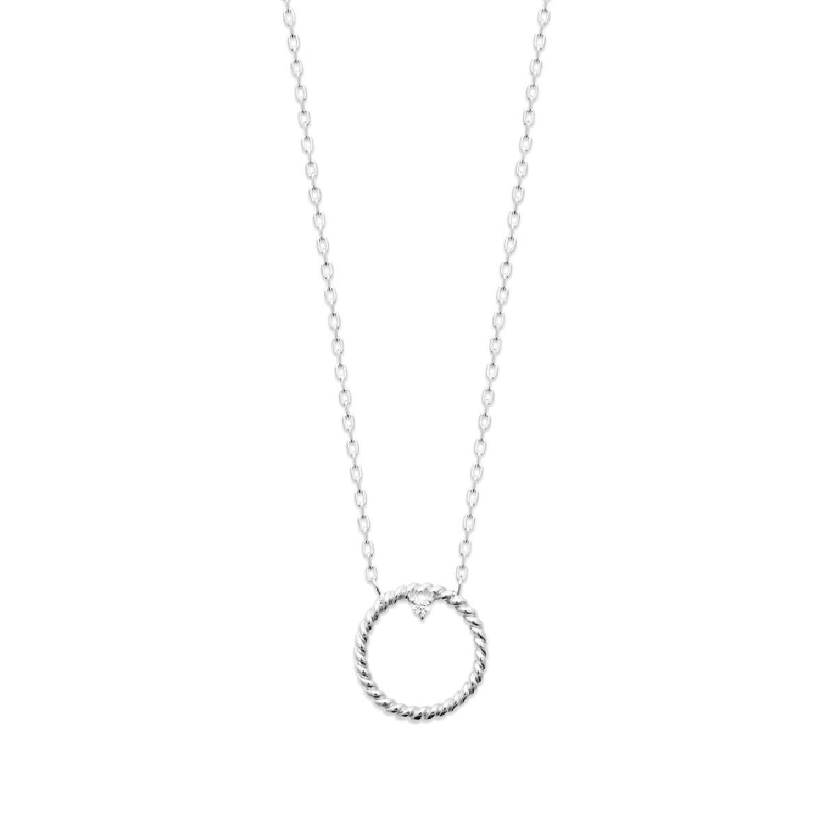 Collier AG925 – Argent Rhodié 925/1000 Cercle Ciselé et Oxydes Lumineux Longueur 45 Centimètres
