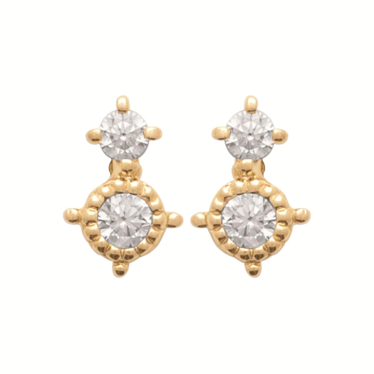 Boutons D’Oreilles Pierres Blanches – Or 18 Carats, Forme Cabochon Rond, Taille Classique