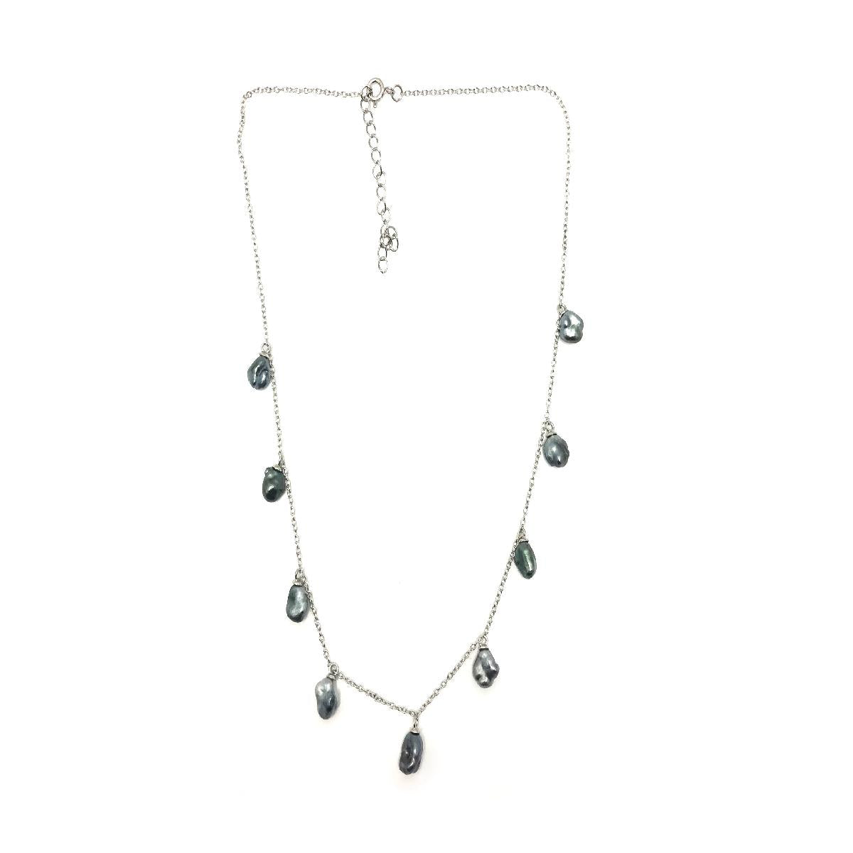 Collier AG925 Argent Rhodié 925 Perles Tahiti Keshi Longueur 40 Centimètres et 5 Centimètres de Rallonge