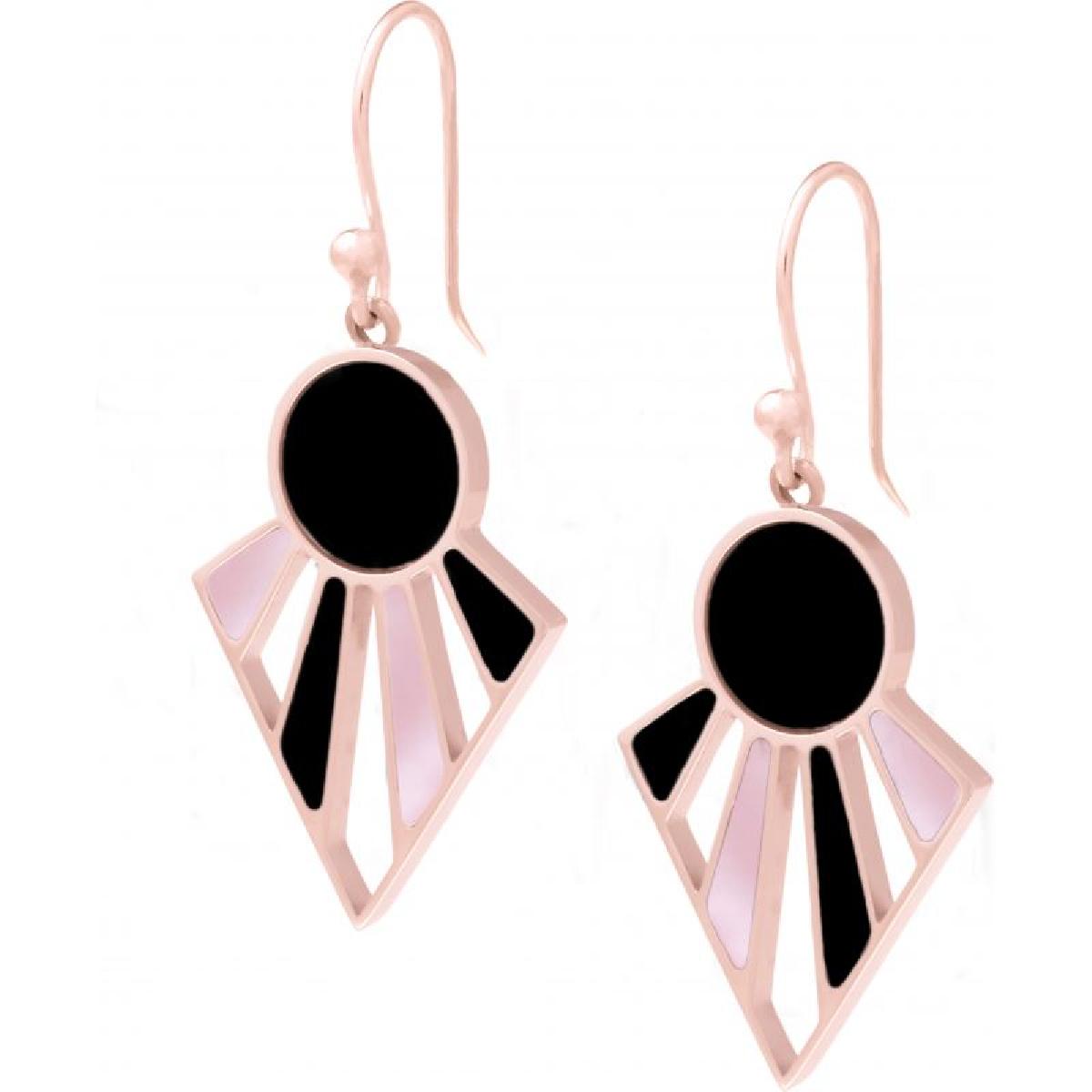 Boucles D'Oreilles Pampille Graphique ALOÏZE Nacre Rose Onyx Noir Acier Rosé Pour Oreilles Sensibles