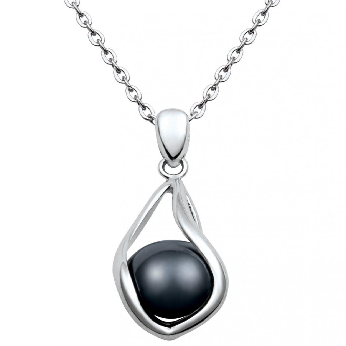 Collier Forçat – Acier Inoxydable et Céramique Noire, Longueur 45 cm Dont 5 cm de rallonge, Pendentif 23 x 14 mm