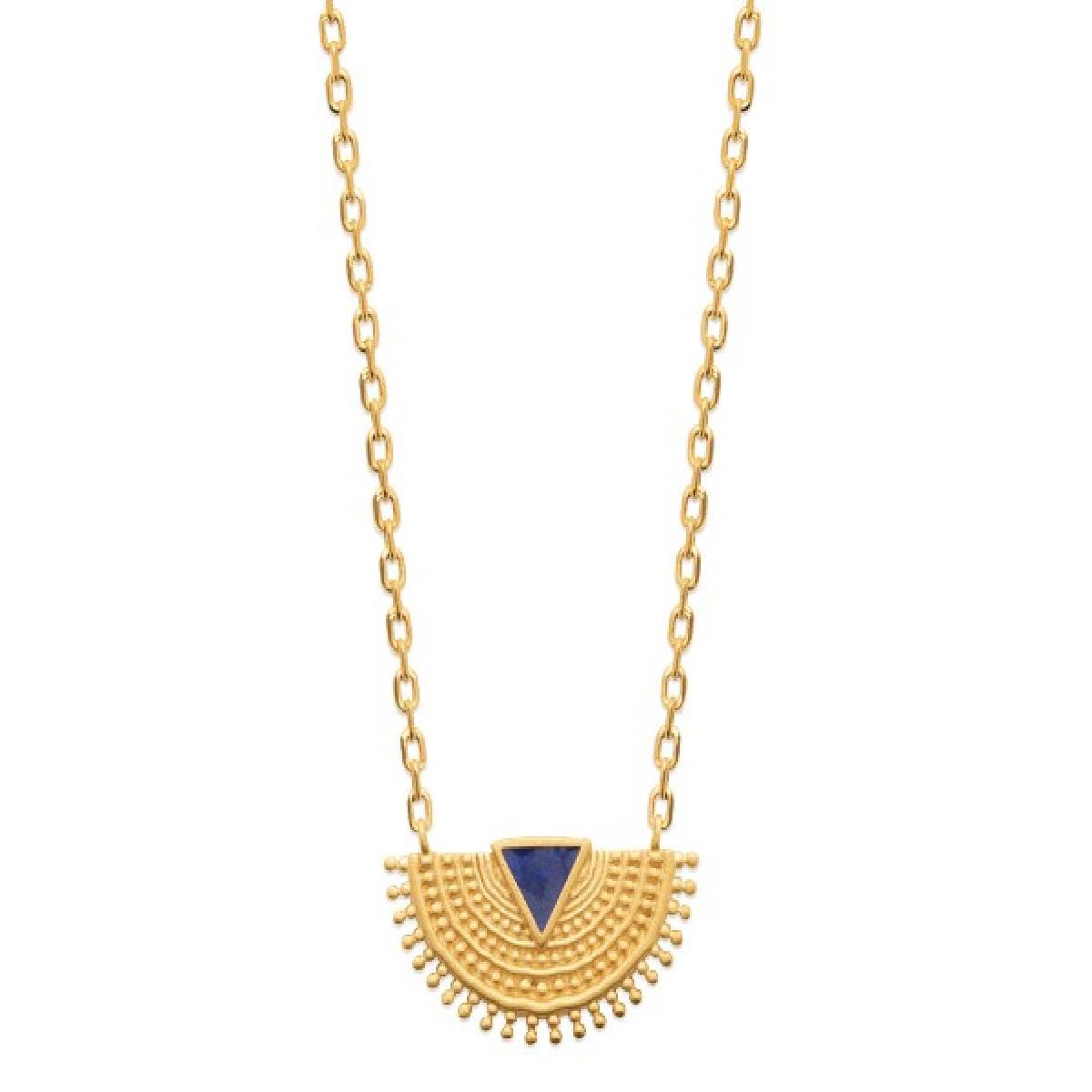 Collier AG925 Maya – Or Plaqué 3 Microns Émail Bleu Longueur 45 Cm Maille Forçat Fermoir Mousqueton