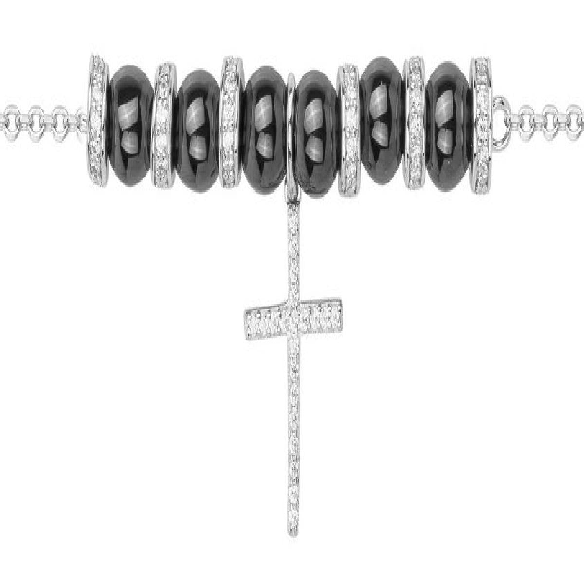 Bracelet Céramique et Argent Gravé Motif Filigrane Déposé Longueur Ajustable Modèle Classique – Zirconium
