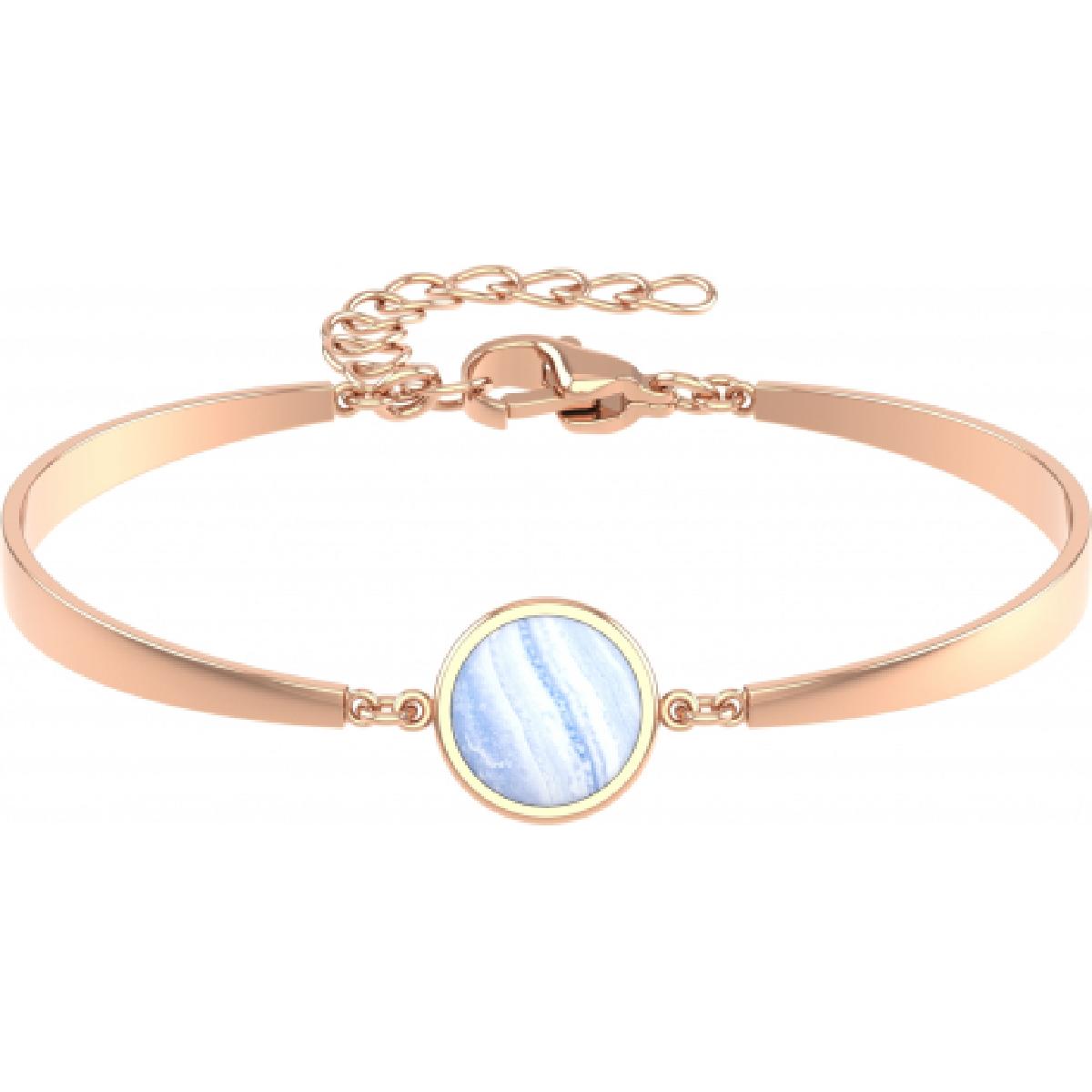 Bracelet Agathe – Acier Inoxydable Rosé Cabochon Agate Bleue Naturelle Finition Satinée